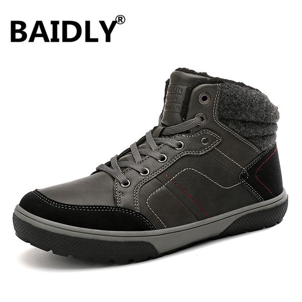 

brand winter fur supper warm snow boots for men male shoes non slip rubber casual work safety casual ankle boots, Black