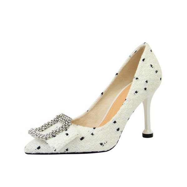 

nice spring sweet crystal bowtie shallow shoes women black white costume tweed pointed fashion high heels shoe woman pumps