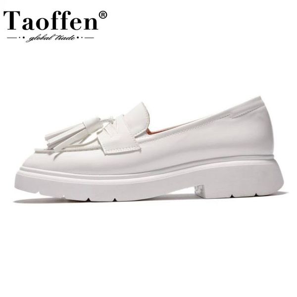 

taoffen genuine leather fashion tassel flats shoes round toe soft office lady daily dress work casual footwear size 34-39, Black