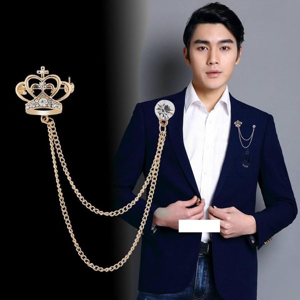 

2019 новой корона rhinestone брошь pin кристалл кисточка плетеного лацкан high-end мужского костюм корсаж мода знак брошь ювелирные изделия, Gray