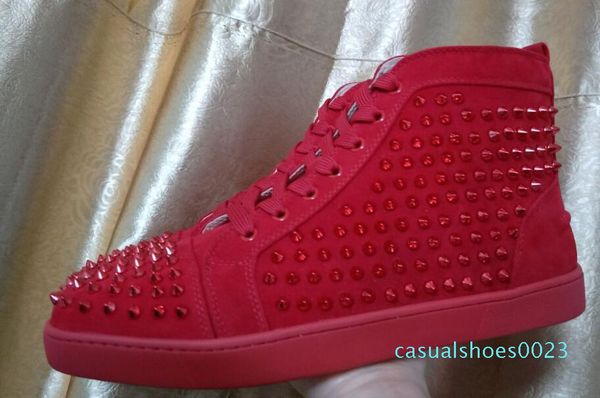 

2018 new high studded spikes casual flats red bottom luxury shoes for mens sneakers party designer sneakers lovers genuine leather qa23, Black