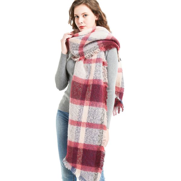 

autumn and winter in europe and america 2019 new circle of sand bevel scarf scarf thick plaid shawl manufacturers, Blue;gray