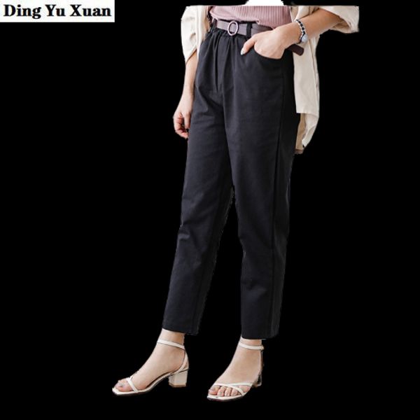 

female solid black white khaki vintage work pants women office harem pants elastic waist formal summer straight leg trousers