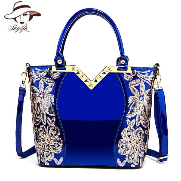 

2019 patent leather shoulder bag female evening party bags handbags large capacity women sequined cross body tote