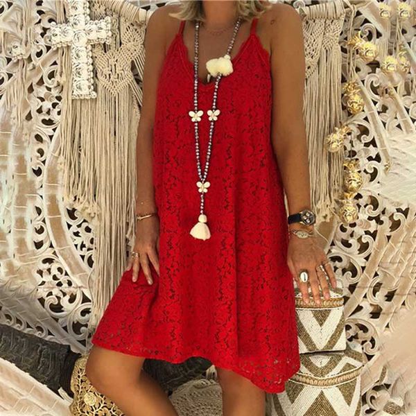 

summer flower sleeveless v-neck dress female hollow strap lace loose mini dresses solid stitching women 2020 spring, Black;gray