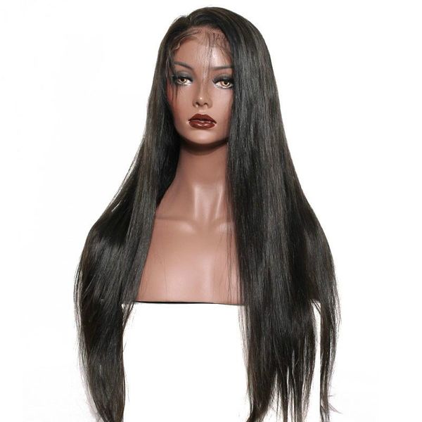 

silk base full lace human hair wigs pre plucked for women brazilian straight lace wig natural black remy full ends