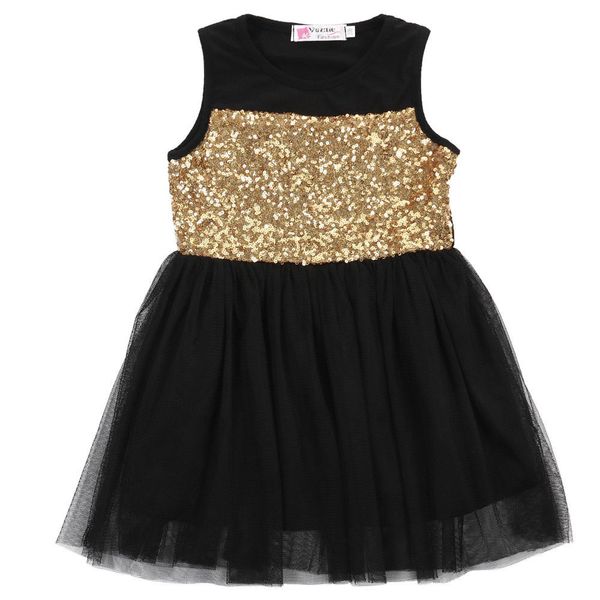 

2017 new dresses baby kids girls toddler princess clothing pageant party black sequined lace mini gold formal brief dresses, Red;yellow