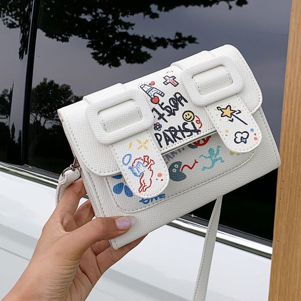 

ladies fashion personality graffiti crossbody bag girl cute cartoon printed mini messenger bag contrast color purse