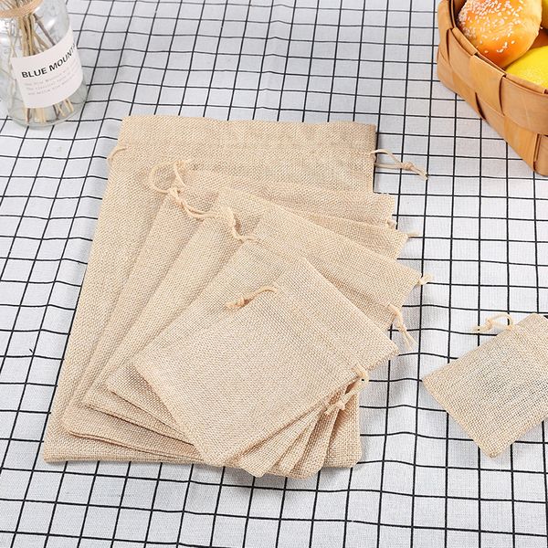 

100pcs vintage natural jute burlap gift bags christmas halloween new year candy bags wedding baby shower party packaging