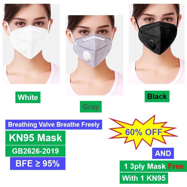 

60% OFF disposable 5ply Meltbrown Face Mask Dust Mask With Breathing Valve Respirator Black Gray White Valve Mask