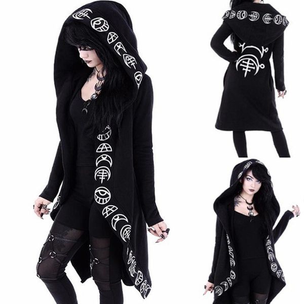 

witchcraft women long mantle hoodie punk sweatshirt poleron mujer 2019 harajuku dark goth clothes irregular 5xl plus size hoodie, Black