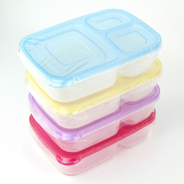 

plastic lunch box with lid 3 compartments food fruit container picnic storage boxes for kids sno88