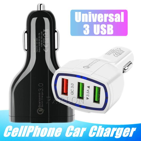 Caricabatterie per auto a ricarica rapida 3USB Caricabatterie per cellulare QC3.0 a ricarica rapida USB a 3 porte per tablet Sasmung Huawei Google Smart Phone