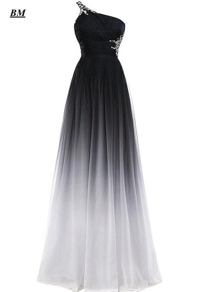 

a-line ombre prom dresses 2019 chiffon sequins beading long gradient formal evening dress party gown vestidos de gala bm12, White;black