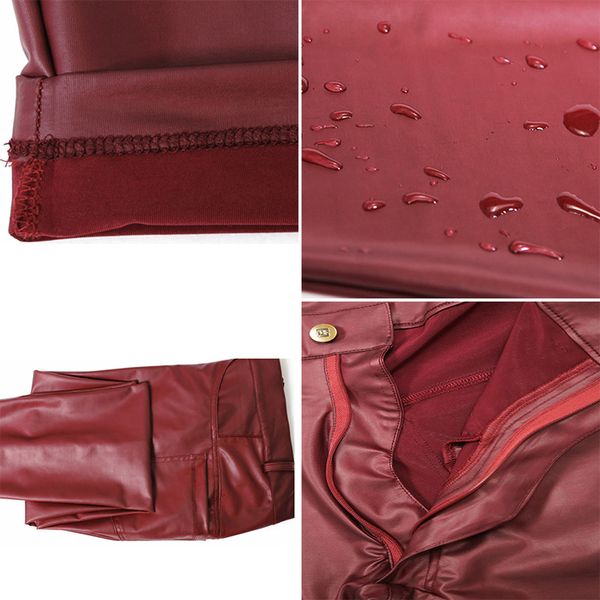 

men tight faux leather trousers slim punk stretch nightclub pants plus size, Black