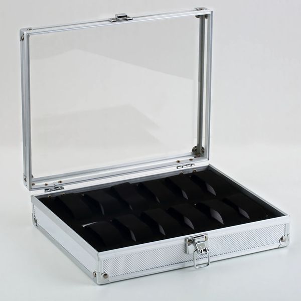 

watch display case aluminium alloy wrist 12 grid organizer with lock storage, Black;blue