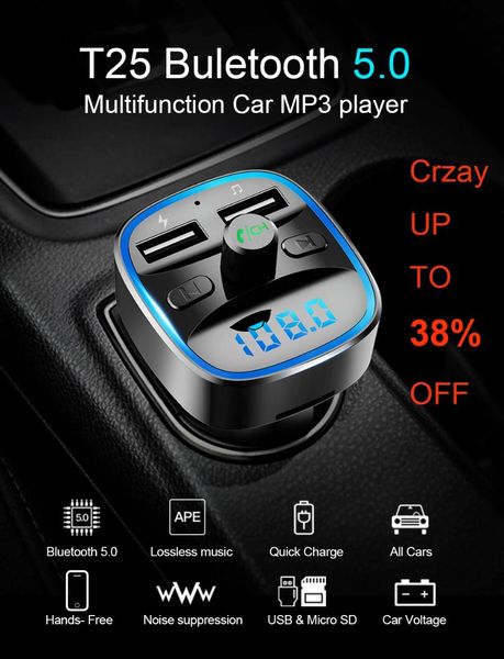 

siparnuo bluetooth fm transmitters fm modulator bluetooth transmitter car hand transmisor qc3.0 2 usb car mp3 t25