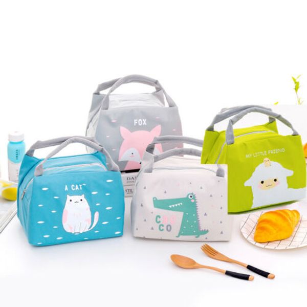 

cute animal portable insulated canvas cooler picnic lunch bag thermal tote, Blue;pink