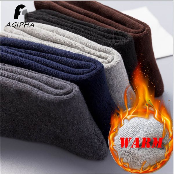 

men winter warm cotton crew socks casual solid thick thermal terry design socks black white color calcetines hombre 5 pairs/lot