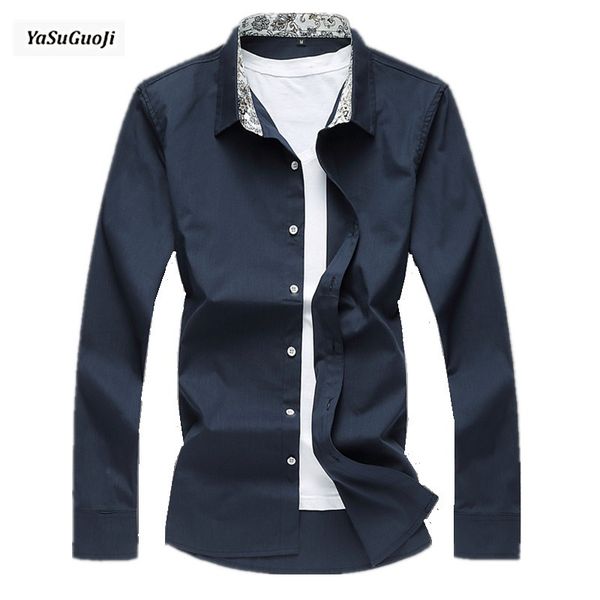 

yasuguoji men's business casual shirts 2019 solid color long sleeve shirt men plus size mens formal shirts mens plus size shirt, White;black
