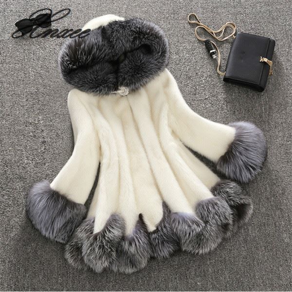 

xnxee women's new fur coat women's fur coat long section, Black