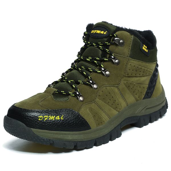 

winter men boots with fur warm high snow non slip boots waterproof men army ankle shoes large sizes, Black