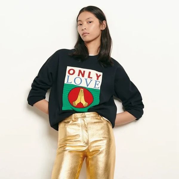 

2020 early spring o neck love lettered embroidery women simple casual sweater, White;black