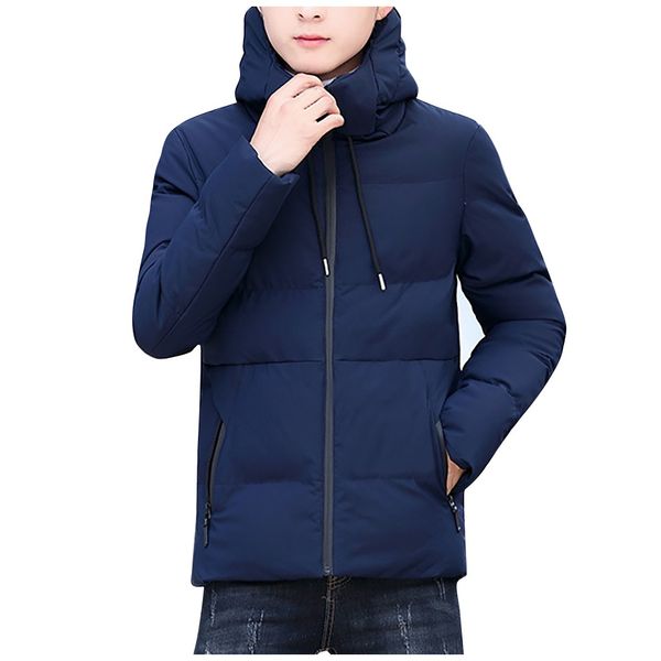 

winter jacket men solid hooded winter coat men warm cotton liner d91202, Black
