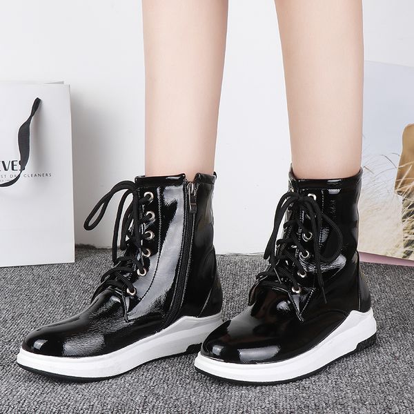 

lucyever 2019 autumn winter women chunky ankle boots thick bottom patent leather shoes woman zipper black platform botas mujer