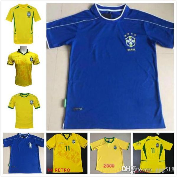 

1994 brazil retro soccer jerseys #11 romario #20 ronaldo brazil world cup 1998 football jersey can custom 2000, Black;yellow