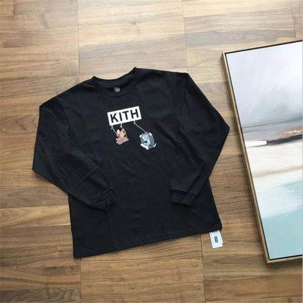 

fashion kith tom jerry designer tshirts printed breathable long sleeve teenager tees casual womens clothing, White;black