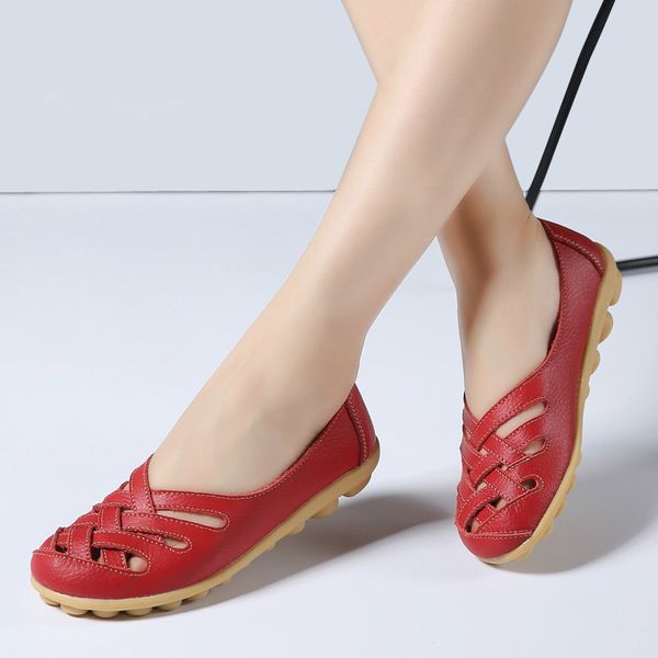 

2020 spring women ballet flats genuine leather sandals shoes women slip on flat sandals female loafers ladies shoes, Black