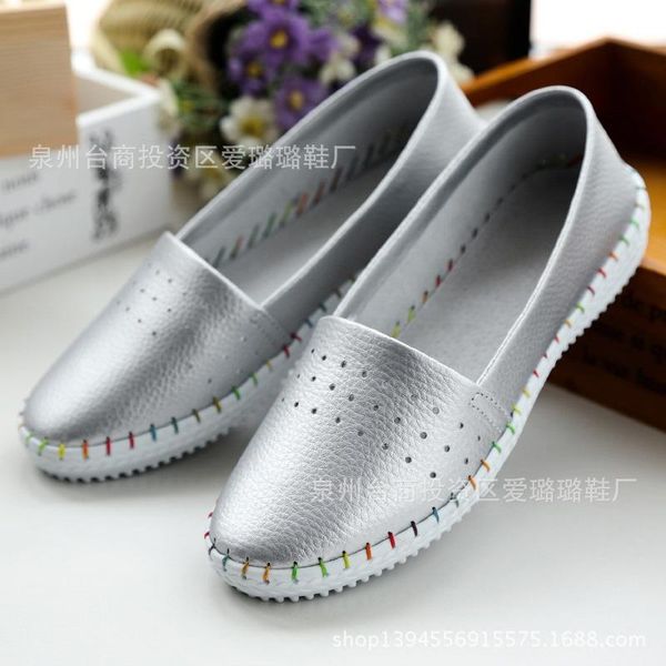 

with box women espadrilles flats shoes genuine leather cut out slip on ladies ballet flats loafers female moccasins shoes, Black