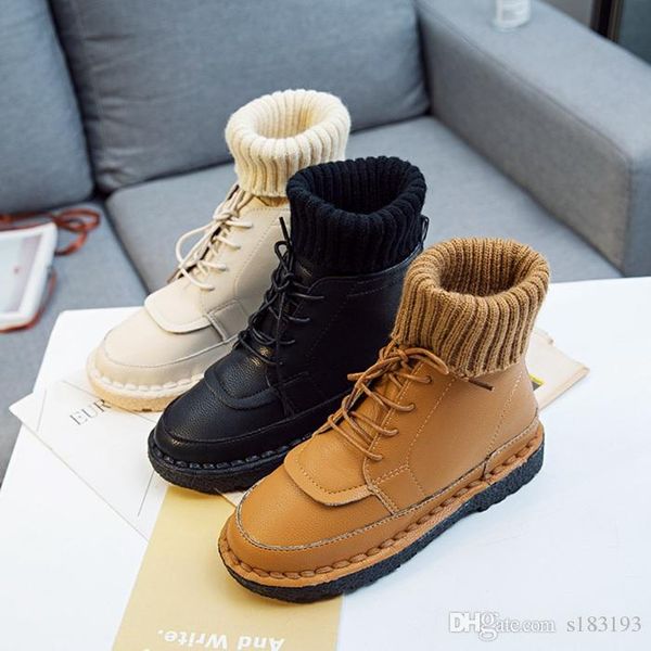 

2019 autumn and winter new korean flat bottom soft bottom wild wool mouth short booties female low tube tie solid color martin student boots, Black