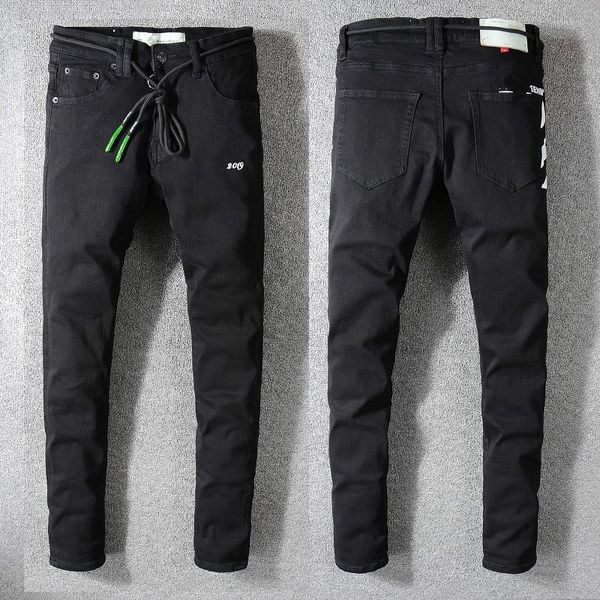 

new italy style men's ankle length pants with long belt distressed washed blue denim skinny jeans slim trousers #137#