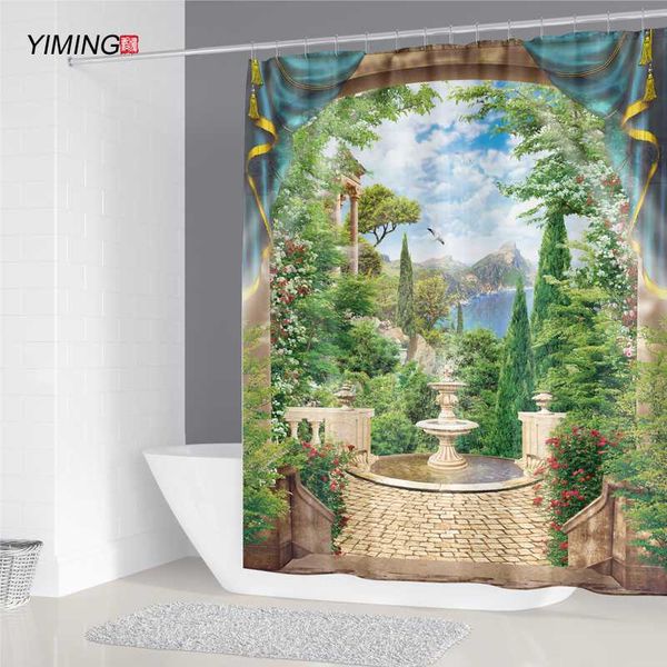 

3d beautiful scenery outside the door printing shower curtain polyester waterproof mildew curtain bathroom partition