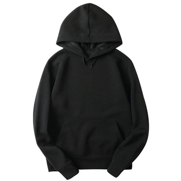 

men women solid color fleece hooded sweatshirt velvet hoodies kangaroo pocket couple models blank teen student clothing top, Black