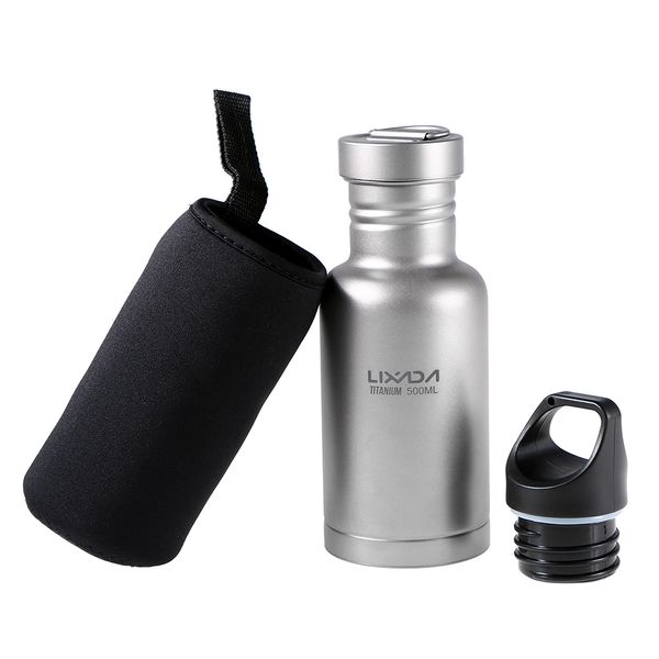 

lixada 500ml/750ml outdoor titanium water kettle water bottle with extra plastic lid ultralight drinkware camping hiking cycling