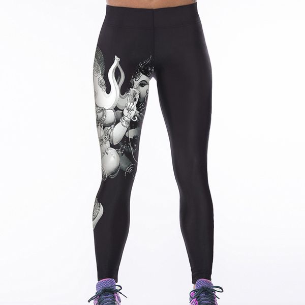 

digital printed tight pants lady pants fitness exercise, Black