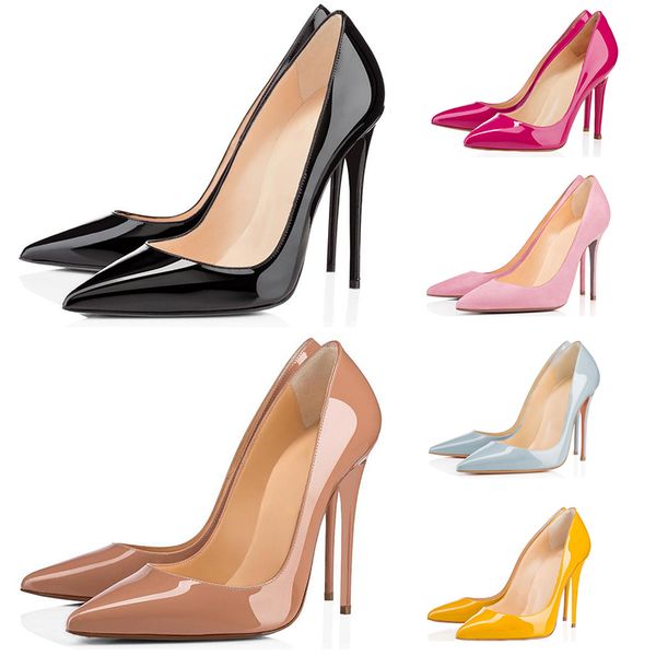 

2021 red bottom dress shoes fashion high heels for women party wedding triple black nude yellow pink glitter spikes pointed toes pumps