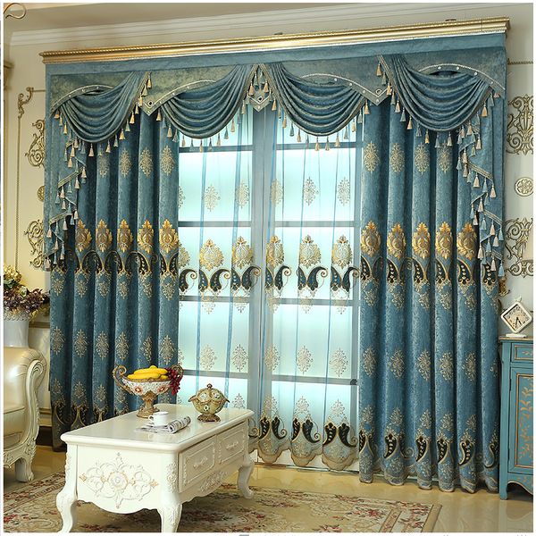 

luxury european chenille embroidery thickened shading curtains for living dining room bedroom
