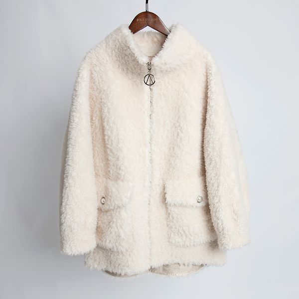 

real wool fur leather coat sheepskin jacket women clothers winter coat 2019 new women's dermal fur overcoat, Black