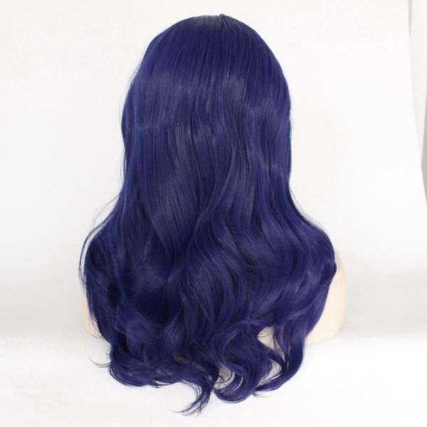Blue Ombre Lace Front Wig Glueless Long Wavy Dark Blue Synthetic Wig With Dark Root Middle Parting Ombre Lace Heat Resistant Wig Accessories High End