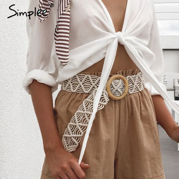 

simplee bohemian women wide belt crochet woven cummerbunds female waistband trendy vintage casual ladies summer dress belt 2019, Black;brown