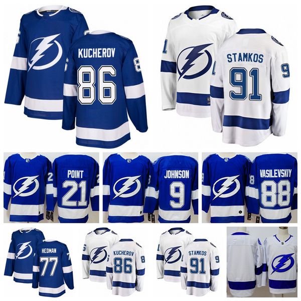 

91 Steven Stamkos Men Tampa Bay Lightning Jersey 86 Nikita Kucherov 88 Andrei Vasilevskiy Victor Hedman NHl Hockey Jerseys 9 Tyler Johnson