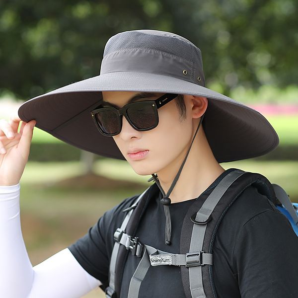 

15cm super long wide brim bucket hat breathable quick dry men women boonie hat summer uv protection cap hiking fishing sun hat, Blue;gray