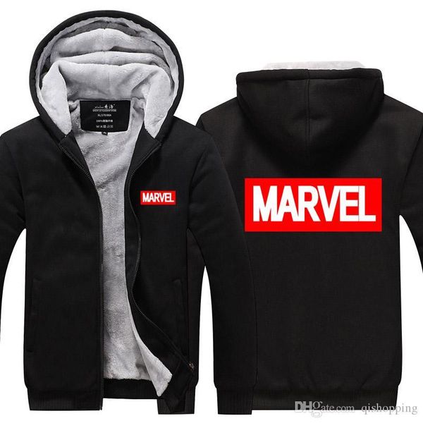 

marvel hoodie winter cashmere hoodies cotton coat sportswear hoodie zipper jacket thicken fleece hoodie super warm sweatshirt us eu size, Blue;black
