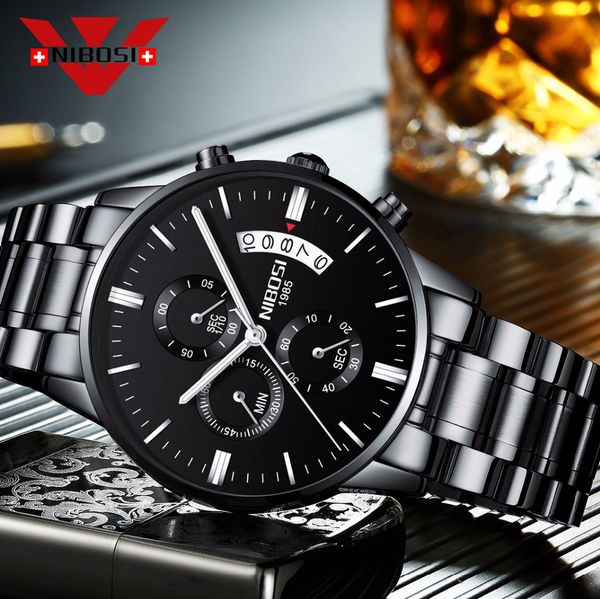 

men watch brand men's watch fashion watches relogio masculino military quartz wrist watches clock male sports nibosi, Slivery;brown