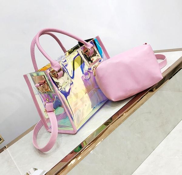 

designer transparent hologram handbags ladies new fashion laser crossbody handbag pvc female big tote girl clear purses laser bag/3