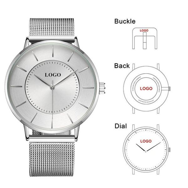 

cl051 customized fashion watch waterproof slim mesh strap minimalist wrist watches for quartz sports watch clock, Slivery;brown